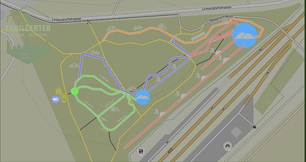 Plan des Trailcenters zwischen Unterdorfstrasse, Rheinvorland und A13